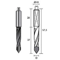 Vrták kolíkovací průchozí 5x57.5/27 st.10x20 HW LH
