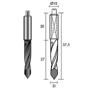 Vrták kolíkovací průchozí 5x57.5/27 st.10x20 HW RH