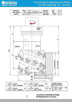 FALCOVACÍ A SROVNÁVACÍ FRÉZA DP VBD 80x67x80  Z2  (18+2+2)